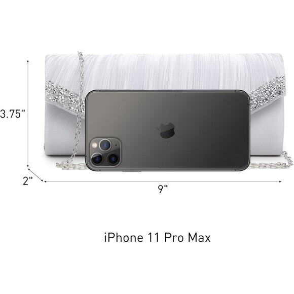 Women's Formal Satin Rhinestones Wedding Party Prom Dressy Clutches Silver Bag - Picture 5 of 6